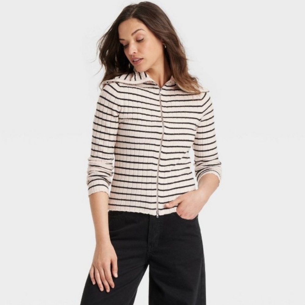 Striped Cream and Black Women's Sweater